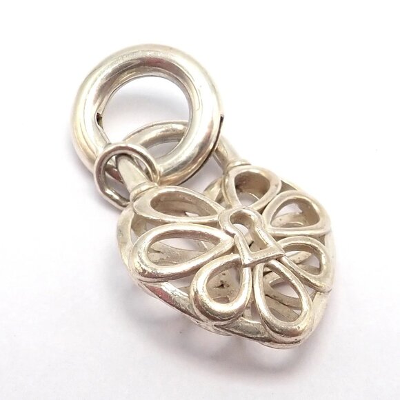 Tiffany & Co. Silver Heart Daisy Padlock Charm Pendant + Spring Ring Clasp - Picture 5 of 7